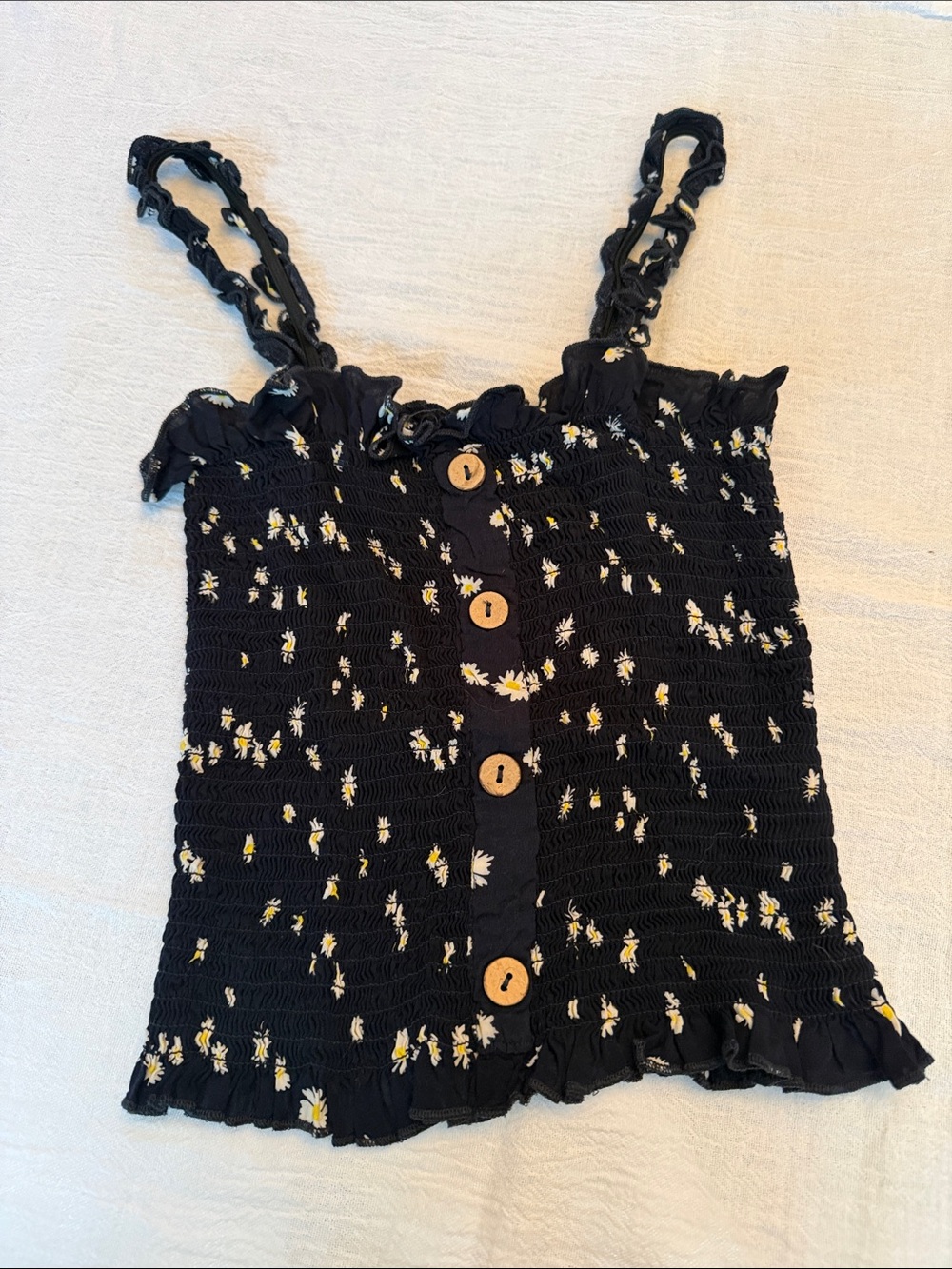 Black Daisy Smocked Button-Front Cami Top